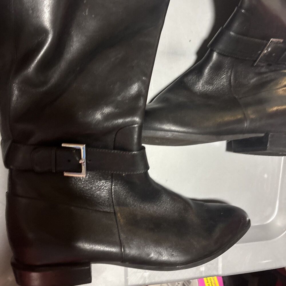 Nine West Diablo Black Leather Zip Up Buckle Knee High Riding Boots 9 - Picture 3 of 12